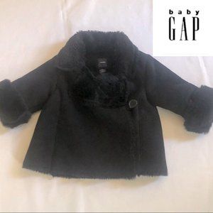 Baby Gap Black Coat with Faux Fur Girls 12-18 Months